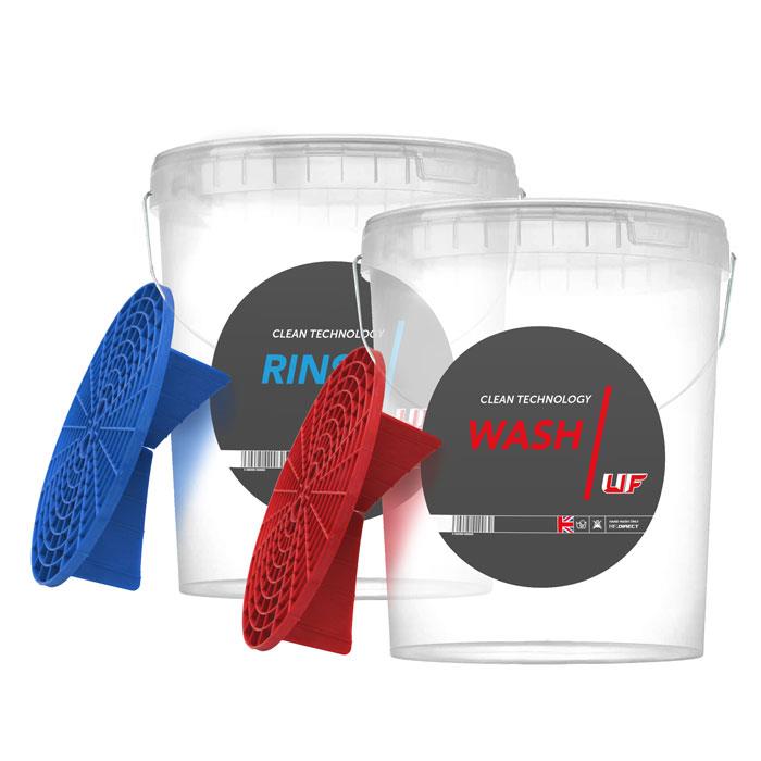 UF Transparent 2 Bucket Wash & Rinse Set With Red & Blue Grit Guards